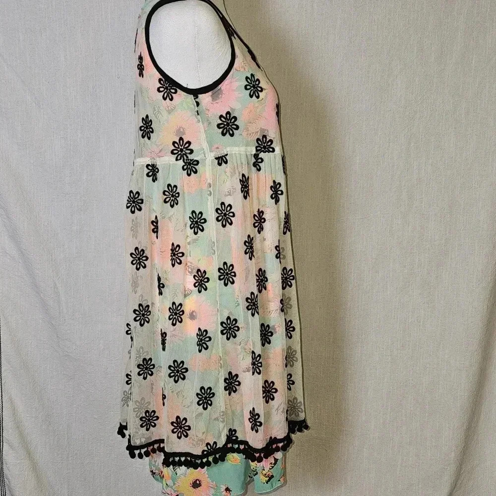 Uncle Frank Neon Floral Whimsygoth Mesh Embroidered Overlay Flirty Mini Dress XS - Picture 4 of 15